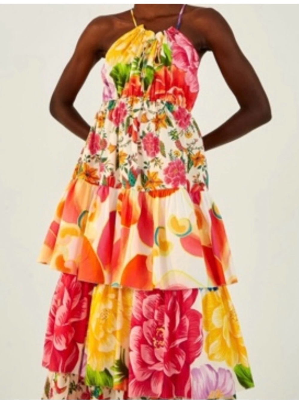 FARM Rio WHITE MIXED PRINTS TIERED MAXI DRESS